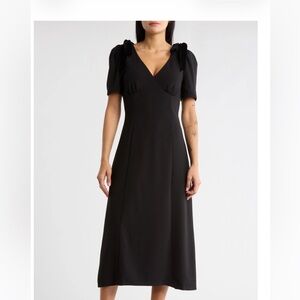 Astr Black Puff Sleeve Midi Dress